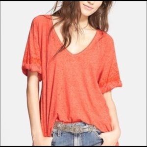 {We the Free} Orange Burn Out V-Neck Tee